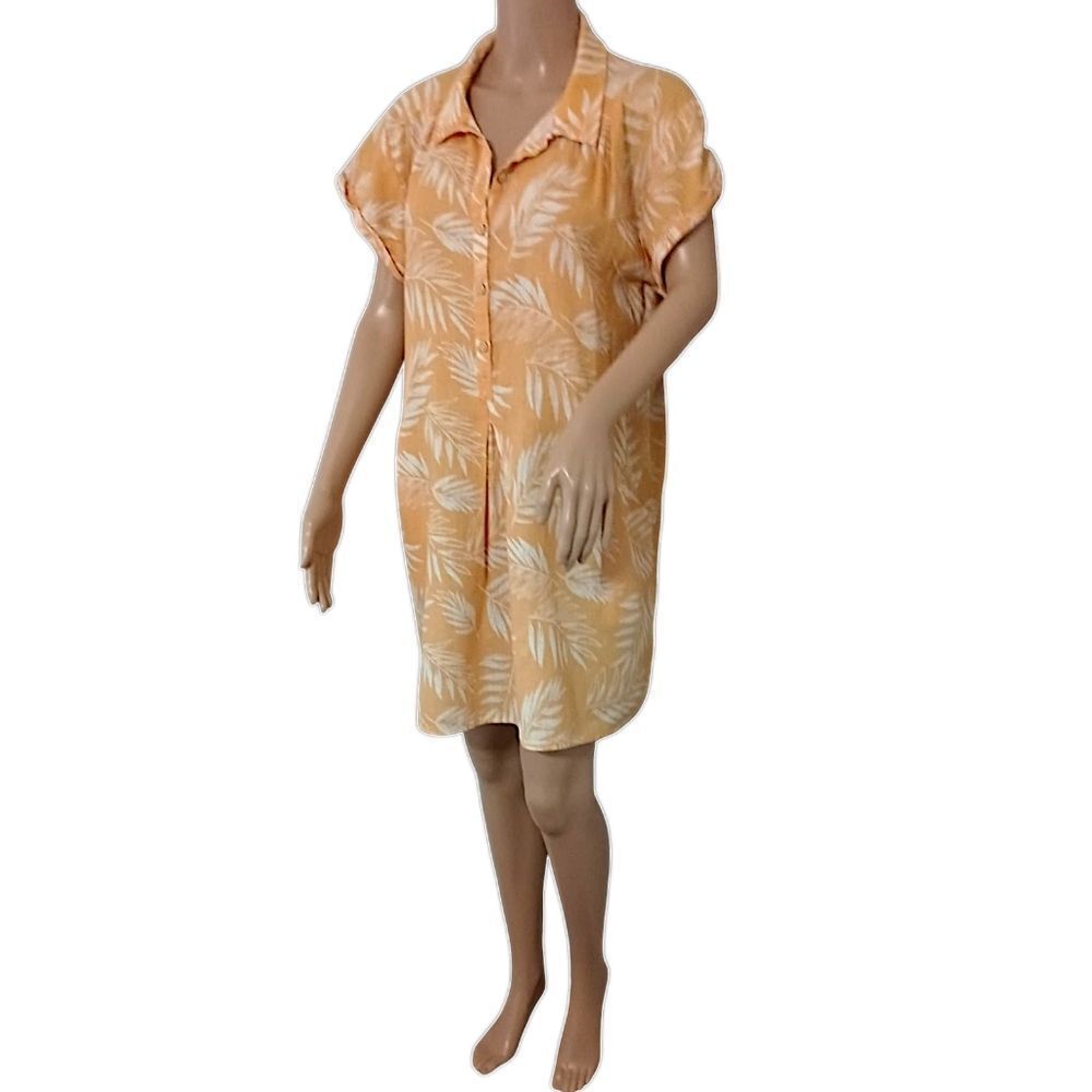 Faherty Hana Linen Shirt Dress S Palm Leaf Print Button Front Coastal Resort - Picture 5 of 16